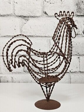 Rustic Twisted Metal Rooster Sculpture Farmhouse Country Decor